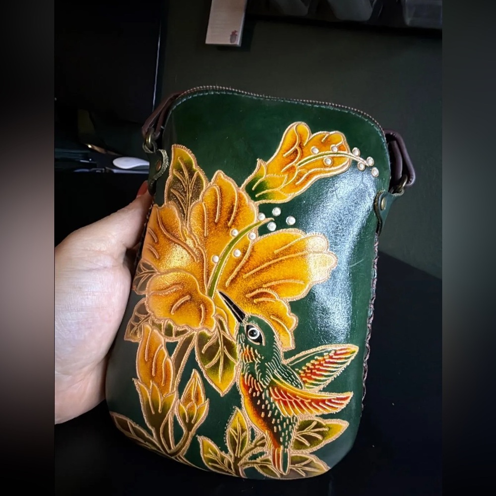 Handcrafted Leather Crossbody Green and Yellow Leather Bag
